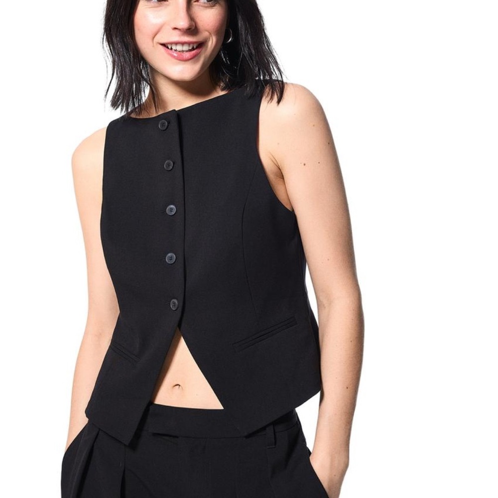 GAP Black Button Down Vest Shirt - Side Medium NWT